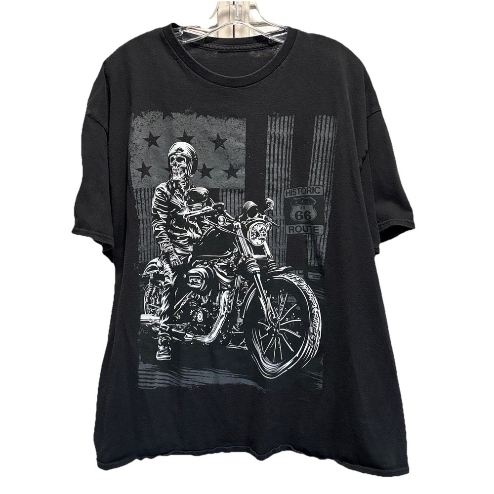 Skeleton Biker Graphic Print Short Sleeve T-Shirt Size 2XL No Tag Flag Motorcycl